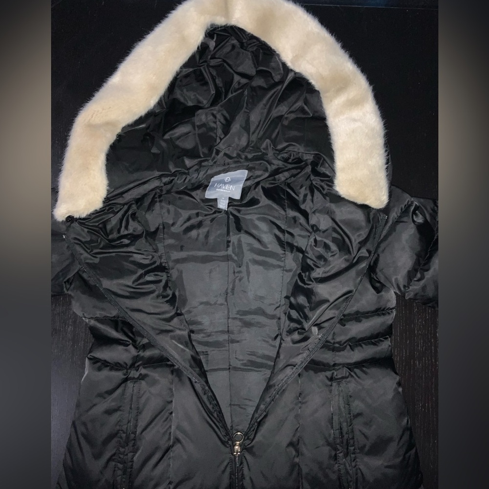 HAVEN Outerwear Women’s Chevron Coat with Faux Fur Trim - Picture 2 of 3